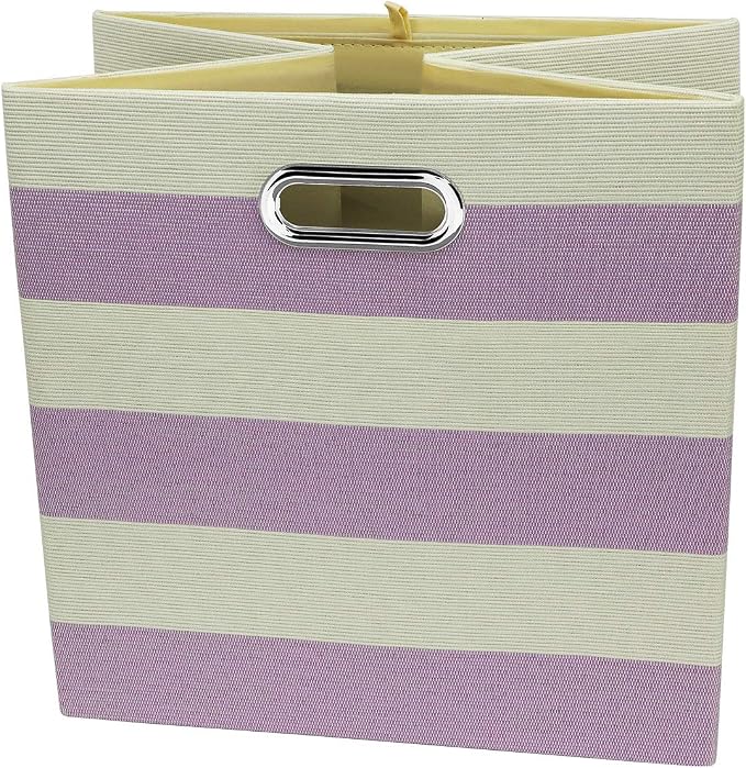 11x11 Storage Cubes Collapsible Fabric Bins- 4pcs,Purple-white Striped | Fabric Storage Drawers Cubby Organizer Bins Striped Container for Organizing Home Office Wardrobe Closet Shelf - Image 2