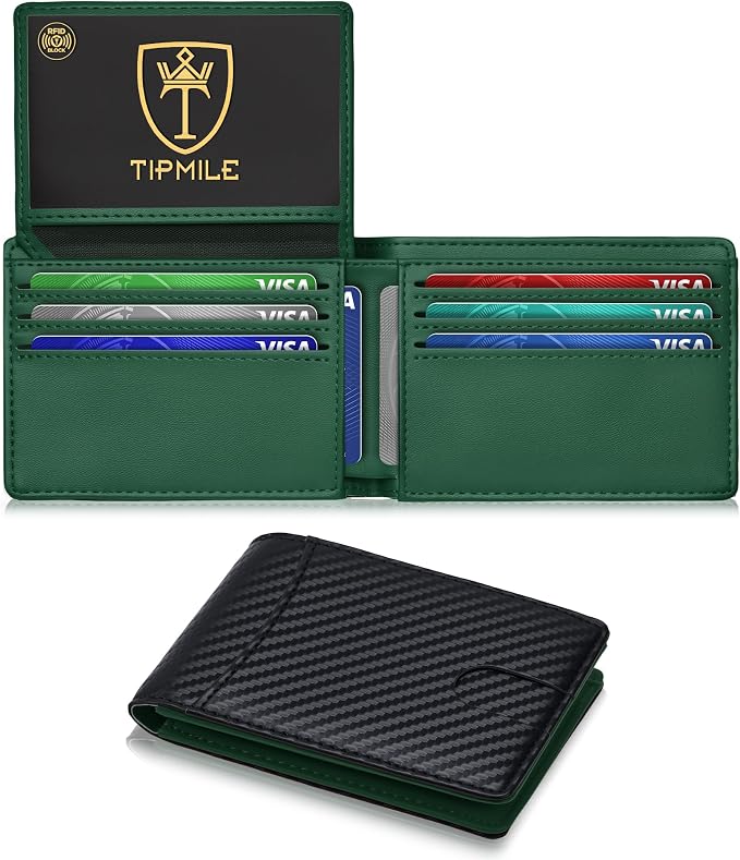 Tipmile Wallet for Men Slim RFID Blocking Credit Card Holder, Minimalist Men Wallets 12 Cards with 2 ID Windows & Cash Slot, Bifold Front Pocket Wallet Gifts for Men by Tipmile