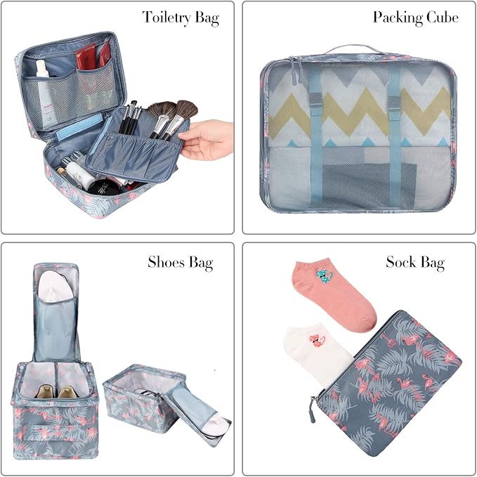 BAGAIL 8 Set Packing Cubes Luggage Packing Organizers for Travel Accessories-Red Flamingo - Image 3