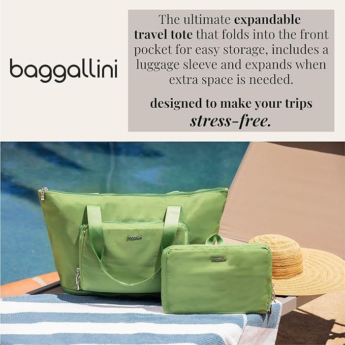 Baggallini Carryall Expandable Lightweight Travel Tote 22" Packable Folding Compact Nylon Washable Weekender w/Luggage Sleeve - Image 2