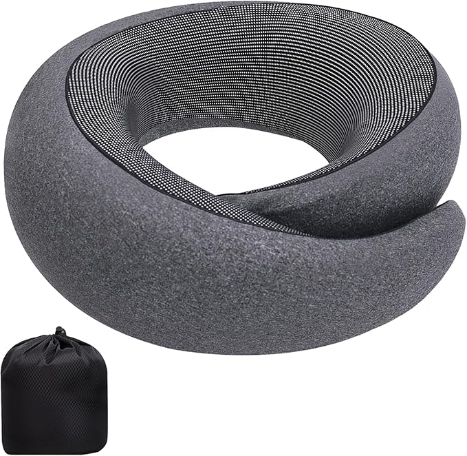 Neck Pillow Airplane, Travel Pillows for Airplanes | Memory Foam Adjustable Portable Neck Pillow for Traveling, Car Rides, and Home Use (Dark Gray) by VOOMIKON