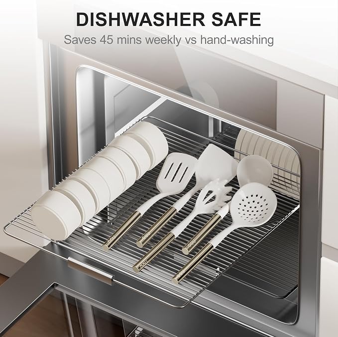 OOU Silicone Kitchen Cooking Utensils Set, 446°F Heat Resistant Kitchen Tool Set with Magnetic Wall Mounted Holder, 6 pcs Spatula Set with Stainless Steel Handle, Dishwasher Safe - Image 9