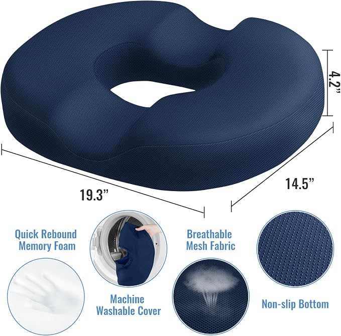 CloudBliss Donut Pillow Stadium Seat Cushion for Tailbone Pain Relief and Hemorrhoids, Memory Foam Seat Chair Cushion, Portable Seat Cushions for Bleachers, Car, Home & Office - Image 2