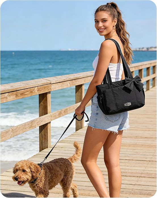 BAGSMART Crush Bow Tote Bag for Women, Puffer Travel Work Yoga Laptop Bag | Large Bow Tote Fits 40oz Tumbler, 15.6" Laptop, Yoga Mat Sleeve, Waterproof Pocket, Travel Work Swim Gym Mom Shoulder Handbag - Image 2