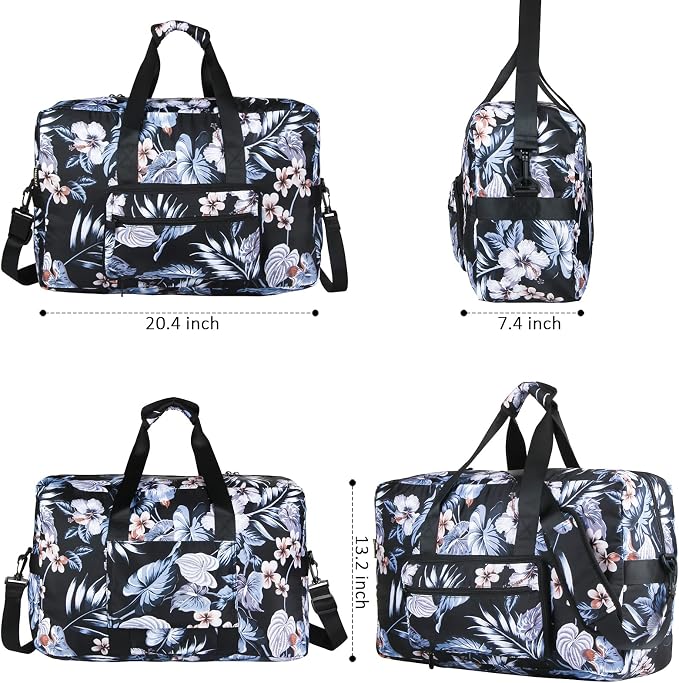 F.FETIVIN Weekender Bag Carry On Travel Duffle Medium Overnight Bag for Women(Floral Leaf) - Image 2
