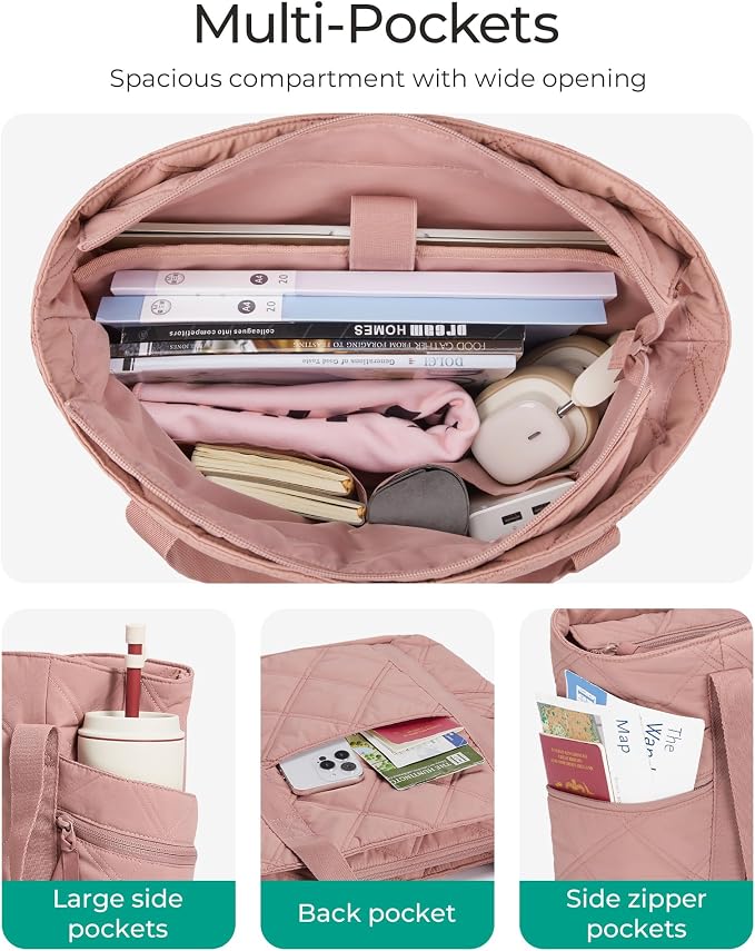 BAGSMART Crush Tote Bag for Women, 20L Puffer Work Tote with Zipper | Quilted Nurse Hospital Bag For Travel College Gym - Image 5