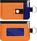 Minimalist RFID Blocking Small Wallet with ID Window,WaterResistant Zip Id Case Wallet with Lanyard Keychain for Cards,Cash,Travel,Women,Men (Orange/Sapphire Blue) by CCUMI