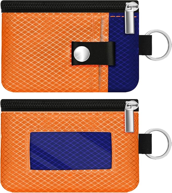 Minimalist RFID Blocking Small Wallet with ID Window,WaterResistant Zip Id Case Wallet with Lanyard Keychain for Cards,Cash,Travel,Women,Men (Orange/Sapphire Blue) by CCUMI