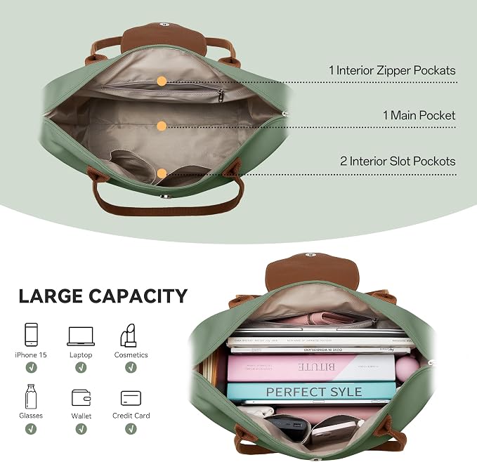 KALIDI Tote Bag for Women Nylon Top-Handle Purse,Large Capacity Shoulder Hobo handBag with Zipper Leisure Foldable Weekend - Image 4