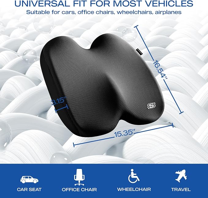 Skechers Seat Cushion, Ergonomic Memory Foam Cushion for Long Sitting Hours on Office & Home Chair, Car Seat Cushion for Sciatica, Coccyx Cushion,Black - Image 5