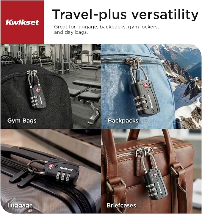 Kwikset TSA Approved Combination Luggage Lock with Cable, 2-Pack, Black | Pair of Cable Locks for Checked Bags and Carry-Ons; Resettable Code, TSA Inspectors Can Relock - Image 4