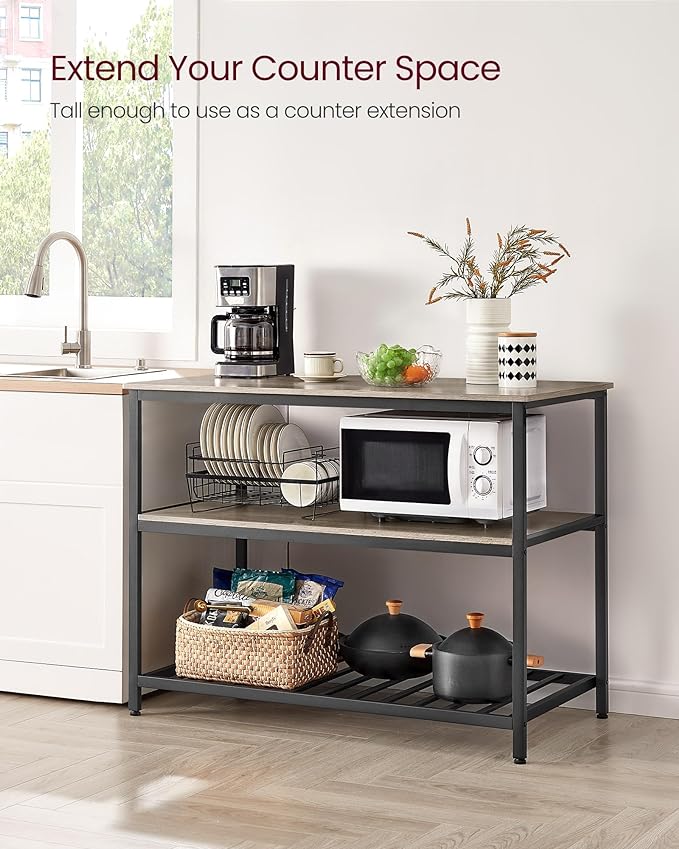 VASAGLE Kitchen Island with 3 Shelves, 47.2 Inches Width Kitchen Shelf with Large Worktop, Stable Steel Structure, Industrial, Easy to Assemble, Greige and Black UKKI001B02 - Image 6