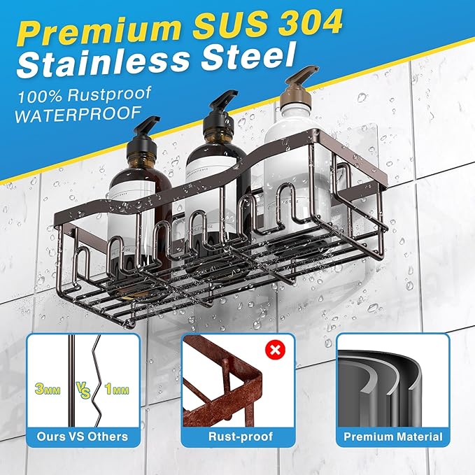 5-Pack Shower Caddy, No Drill Adhesive Shower Organizer, Rustproof Stainless Steel Bathroom Organizer, Space-Saving Bathroom Shelves for Apartment Essentials, Kitchen Storage Home Decorr-Larger - Image 5