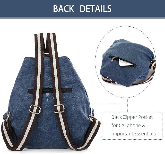 Goodhan Women Canvas Backpack Daypack Casual Shoulder Bag, Vintage Heavy-duty Anti-theft Travel Backpack - Image 3