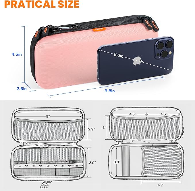 Pink Double-Layer Hard Carrying Case,Travel Pouch for Women | Portable Electronics Organizer Travel Pouch for Girls, Roomy Zipper Tech Bag for Charger, Phone, Power Bank, Cable & Cord - Image 3