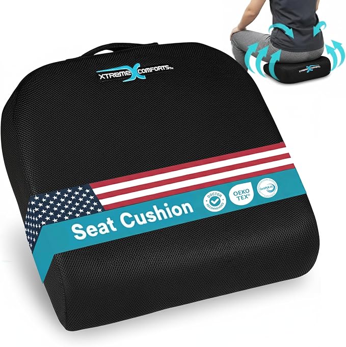 Xtreme Comforts Seat Cushions | Office Chair Cushions for Desk, Car, Wheelchair| Ergonomic Memory Foam Seat Cushion for Support & Comfort | Helps Improve Sitting Posture for Work & Body Relief (1 Pc) by XtremeComforts