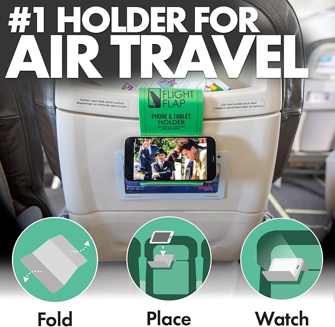Foldable Airplane Phone Holder, Travel Phone Stand, Green | Use this flexible phone stand on a desk, bed, treadmill, office, kitchen counter, car headrest, or airplane seat back - Image 2
