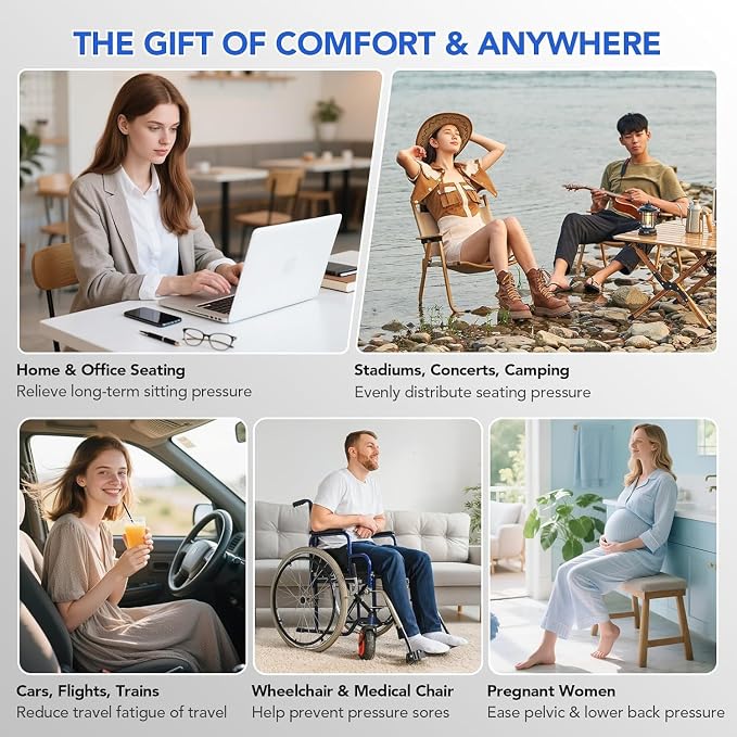 34 Air Cell Self-Inflating Seat Cushion, 3D Air Bubble Design for Tailbone Pain & Hemorrhoid Relief, Pressure Relief Cushion for Office Chair, Car, Wheelchair, Airplane Travel, Home (No Pump Needed) - Image 5