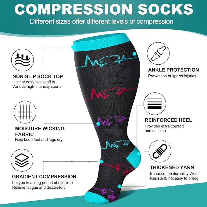 Genovega 3 Packs Wide Calf Compression Socks for Women Men Knee Hight S/M-4XL for Gifts - Image 4