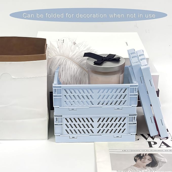 6 Pack Mini Foldable Small Plastic Baskets for Organizing and Storage，Collapsible Storage Crates,Mini Bins for Home Kitchen Bedroom Bathroom Office (Blue, Small 6x4x2.2) - Image 7