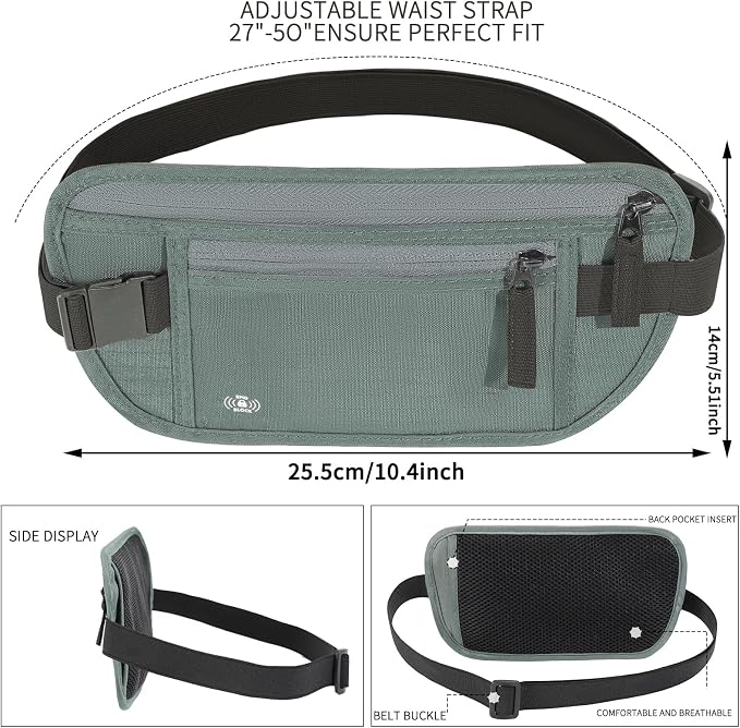 Money Belt for Travel, RFID Blocking, Hidden Money Belt, Passport Holder for Travel (Dark Green) - Image 2