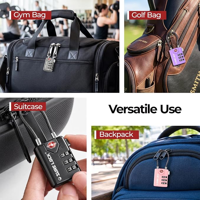 SURE LOCK TSA Approved Luggage Locks with Open Alert Indicator, 3 Digit Combination Cable Travel Lock for Suitcase, Backpack, Gym Locker, Toolbox & Travel Bag(2, Purple 2 Pack) - Image 7