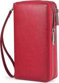Women’s Wallet for Cell Phone Anti Theft Wristlet Bag with Strap RFID Blocking Double Zipper, Red by HAWEE
