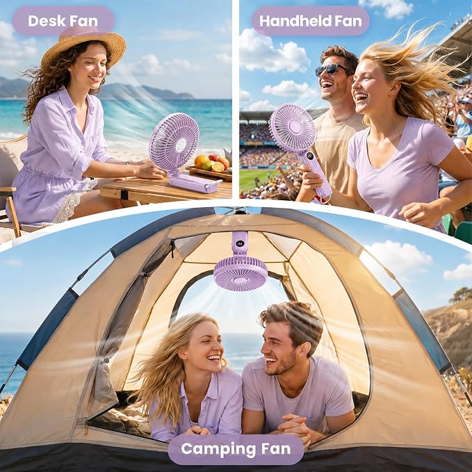Portable Handheld Fan, 10000mAh Rechargeable 6-Inch Personal Fan for Travel | Ultra Quiet Foldable Desk Fan, 5-Speed Battery Operated Fan with Up to 40H Runtime and Digital Display for Travel and Makeup - Image 7