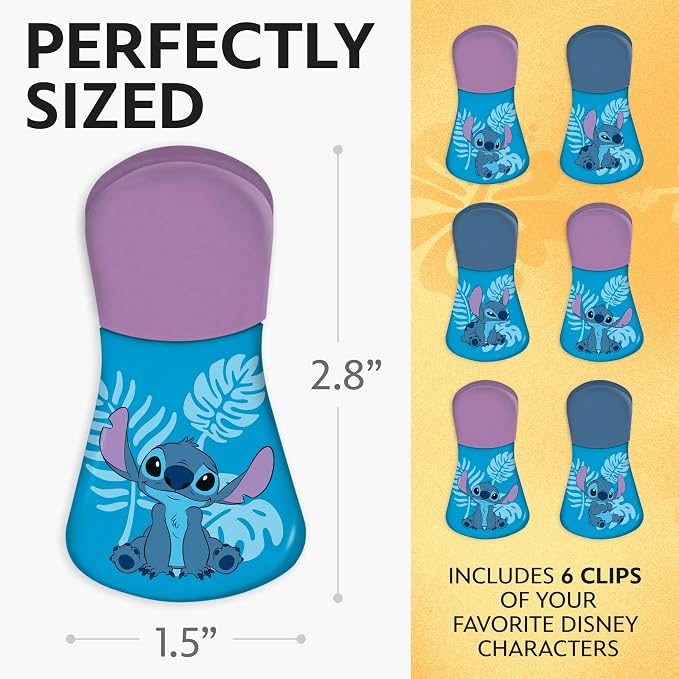 Disney Stitch Magnetic Chip Clips, Set of 6 | Airtight food storage bag clips for snack, cereal, and coffee bags, great for pantry and fridge, magnet displays kids artwork - Image 6