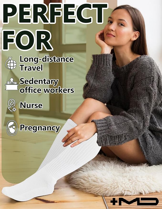+MD 3 Pairs Bamboo Viscose Compression Socks for Women Men 15-20mmHg Knee High Support Stockings for Pregnancy Nurse Travel - Image 5