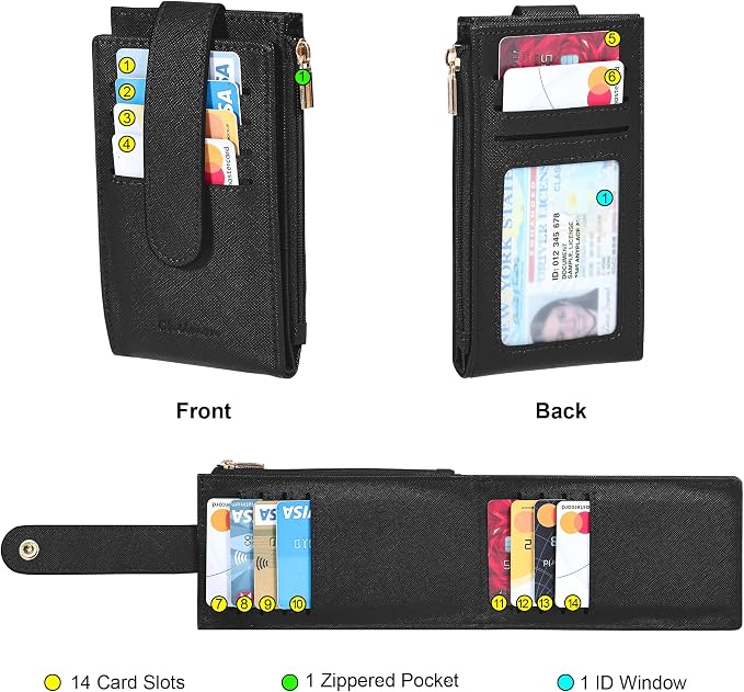 Chelmon Women's RFID Slim Card Holder Wallet | Thin Bifold Multi Card Case with Zipper Coin Pocket Purse for Women(Black) - Image 4