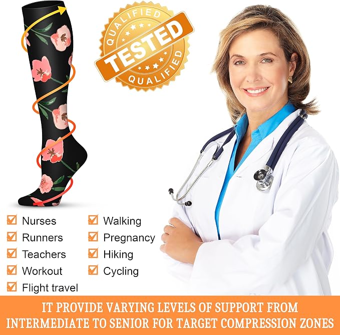 QUXIANG Compression Socks for Women & Men 15-20 mmHg, Best for Medical, Nursing, Running, Athletic, Varicose Veins, Travel - Image 5