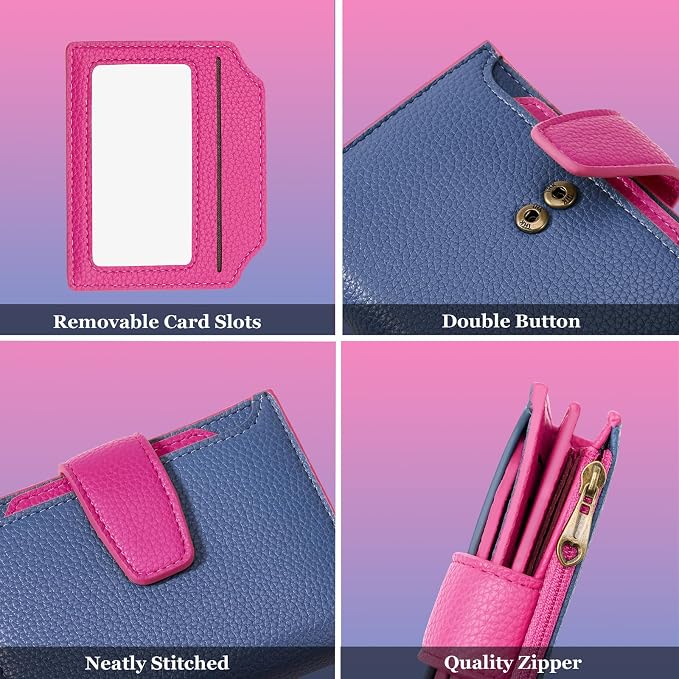 Small Wallet Women RFID Blocking Soft Leather Bifold Compact Card Holder Wallet for Women with Zipper Coin Pocket 4 ID Window - Image 5