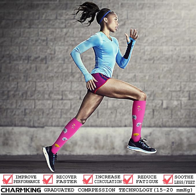 CHARMKING Compression Socks for Women & Men Circulation (8 Pairs) 15-20 mmHg Best Calf Socks Support for Athletic Cycling - Image 2