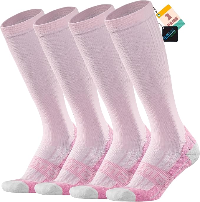 BRISIRA Coolmax Cooling Compression Socks for Women 2 Pairs Knee High 15-20 mmHg Arch Support for Nurse Pregnancy Flying | 2 Pair, Arch Support, Anti Blister, Breathable, Moisture Wicking, Cushioned, Flying, Nurses, Pregnancy, Travel by BRISIRASWIMWORLD