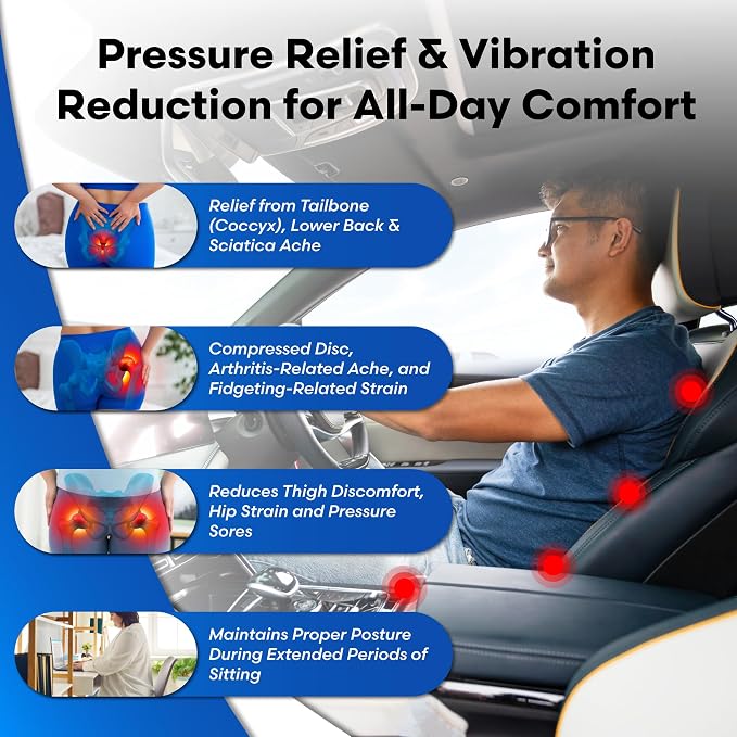 Travel Seat Cushion with LiquiCell® Membrane (Now Upgraded) - Thin Orthopedic Cushion for Sciatica, Tailbone, Back Pain Relief – Lightweight Foldable | Car, Truck, Airplane, Office & Home - Image 7