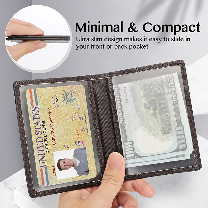 Unaone Slim Minimalist Wallet - Premium Leather RFID Blocking Front Pocket Wallets with 8 Card Slots and 2 ID Window, Dark Coffee - Image 5