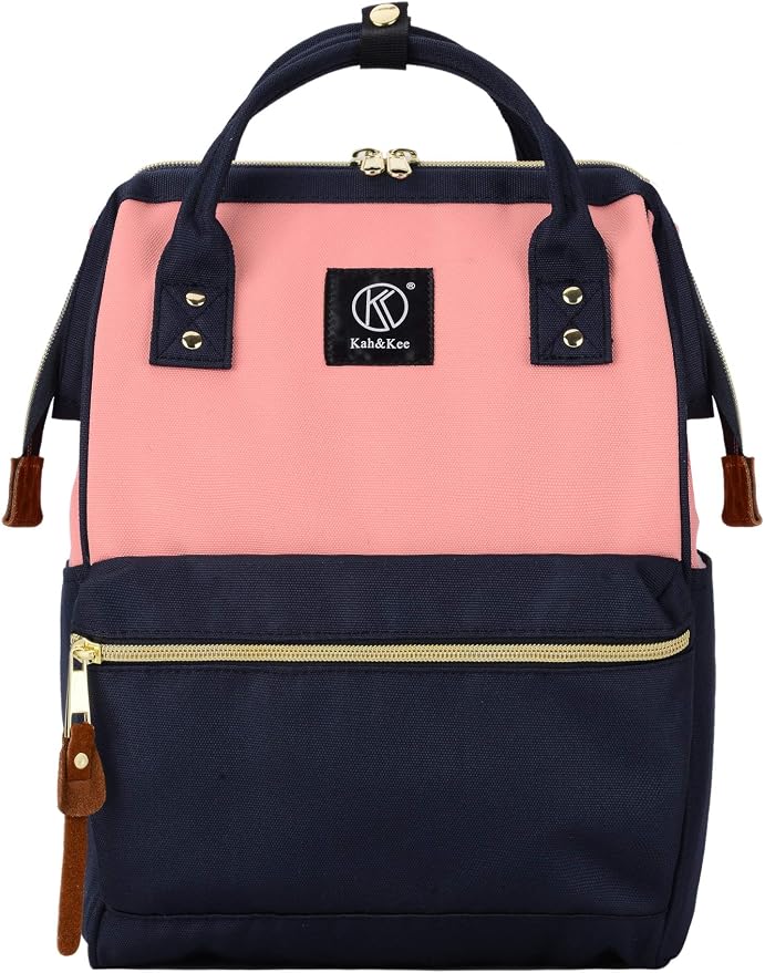 Kah&Kee Polyester Travel Backpack Functional Anti-theft School Laptop for Women Men (Pink* Navy, Small) by KahKee