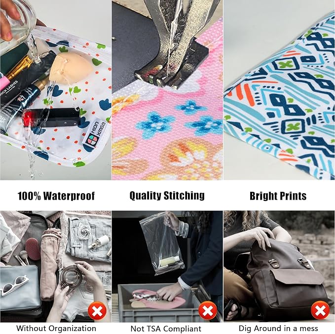 HIONXMGA TSA Approved Toiletry Bag, Set of 3 Clear Travel Toiletry Bag Quart Size Zipper Travel Pouch, Waterproof Makeup Cosmetic Bag for Women Men Kids Toiletries Carry on, Wave | Clear Front Zipper Pouches Waterproof Cosmetics Bags for Women Kids Toi... - Image 5