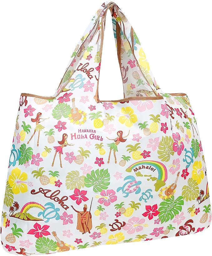 allydrew Large Foldable Tote Nylon Reusable Grocery Bags, Hawaiian Fun by allydrew
