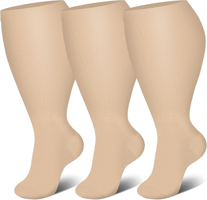 Genovega 3 Packs Wide Calf Compression Socks for Women Men Knee Hight S/M-4XL for Gifts by genovega