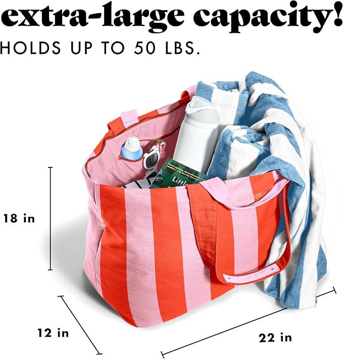 Fit & Fresh All The Things XL Beach Bag for Women, Oversized Travel Tote | Zip Closure, 3 Interior Pockets, 1 Large Zip Pocket, Dual Carry Handles, Canvas Weekender - Pool, College, Laundry, Groceries - Image 3