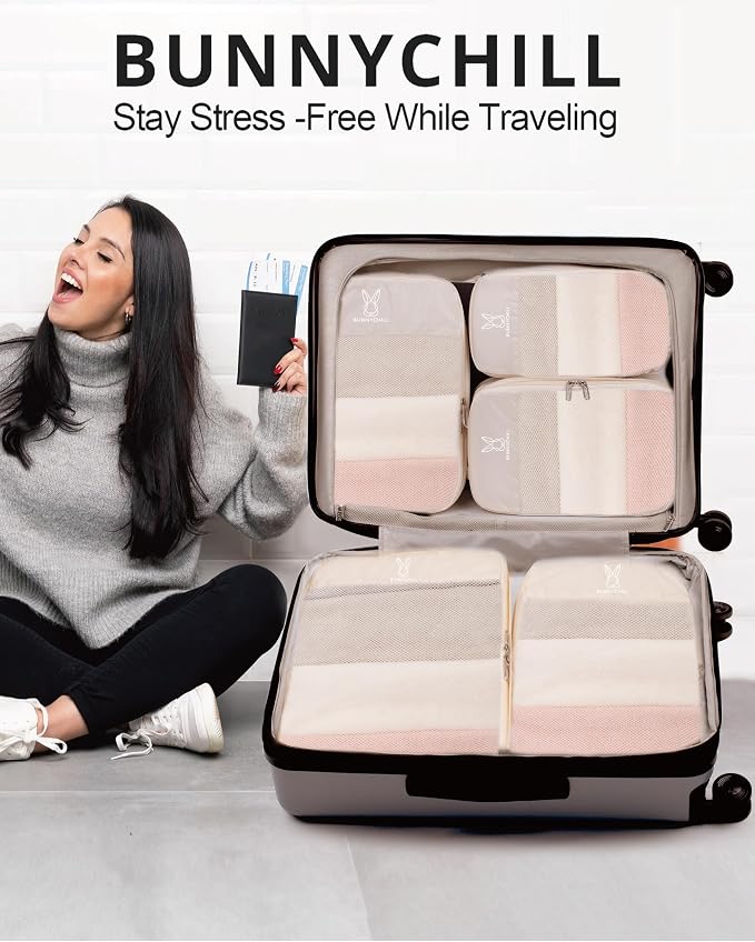 6/8 Set Space Saving Compression Packing Cubes Lightweight Packing Cube | Expandable Space-Saving Compression Cubes 6 Set Lightweight Travel Luggage Packing Cubes Organizer Essentials Smooth Zippers - Image 2