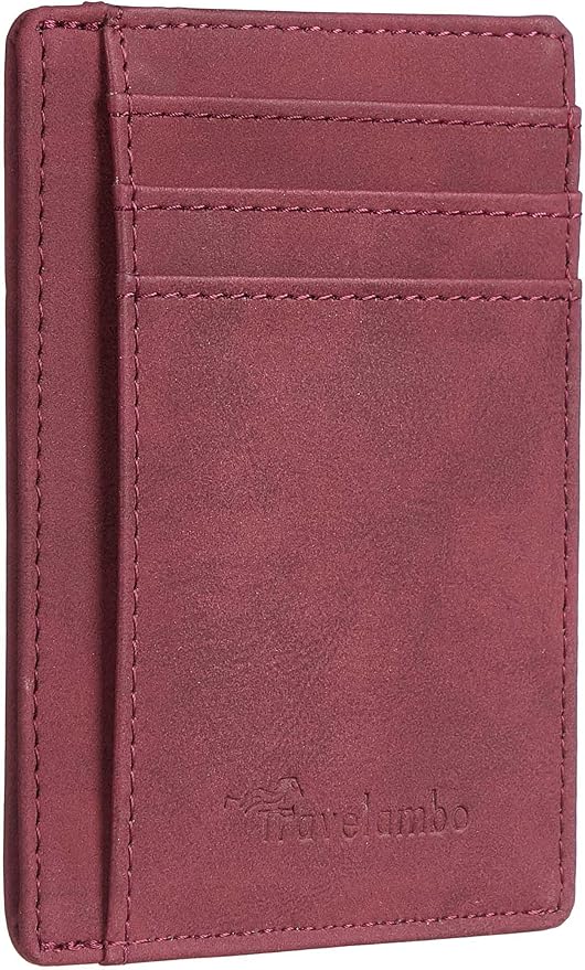 Travelambo Slim Wallet Front Pocket Minimalist Leather RFID Blocking Medium Size by Travelambo