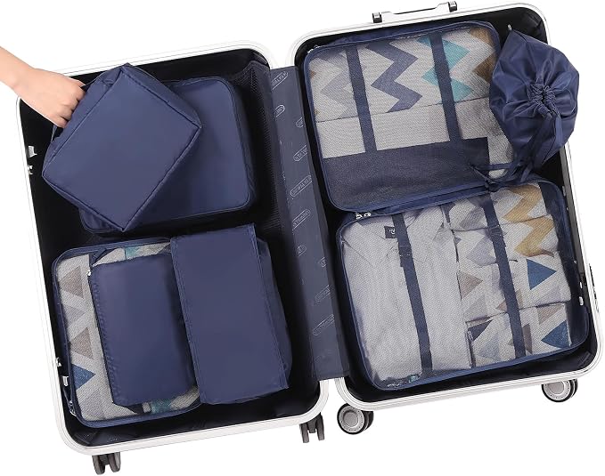 BAGAIL 8 Set Packing Cubes Luggage Packing Organizers for Travel Accessories-Indigo - Image 7