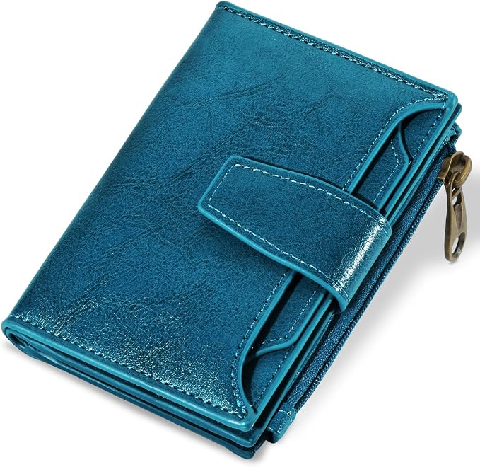 Small Wallet Women RFID Blocking Soft Leather Bifold Compact Card Holder Wallet for Women with Zipper Coin Pocket 4 ID Window by Airkit