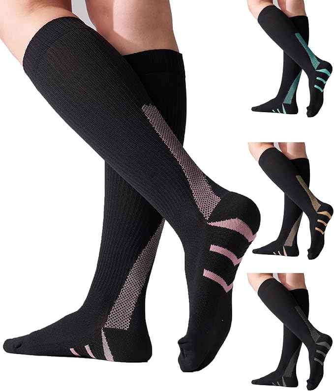 4 Pairs Compression Socks For Women and Men 20-30mmHg Graduated Compression Circulation Support Socks For Travel by Mosithings