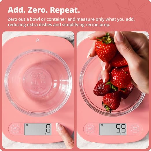 Greater Goods Food Scale, Slim & Compact Build, 1g Precision (Coral Pink) | Digital Kitchen Scale for Cooking, Meal Prep & Portion Control, Tare, Auto Shut-Off, g/oz/lb/ml Conversion & Calorie Tracking - Image 4