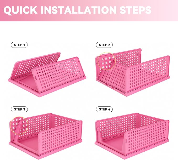 Pink Girl Closet Organizers and Storage Stackable Plastic Drawer Basket for Clothing Stackable Storage Bins Shelf Storage Container for RV Closet Wardrobe Bedroom Bathroom Playroom 8 Pack - Image 7