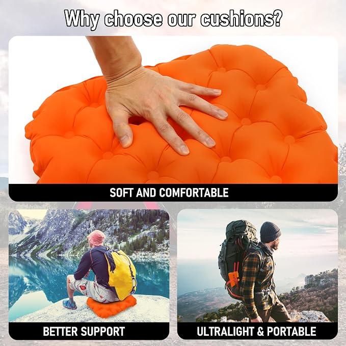 Inflatable Seat Cushion, Lightweight Stadium Seat Pad, Travel Air seat Cushion Anti-Slip for Airplane, Long Flights, Hiking, Climbing, Home and Camping, Compact Air Cushion,Orange - Image 6